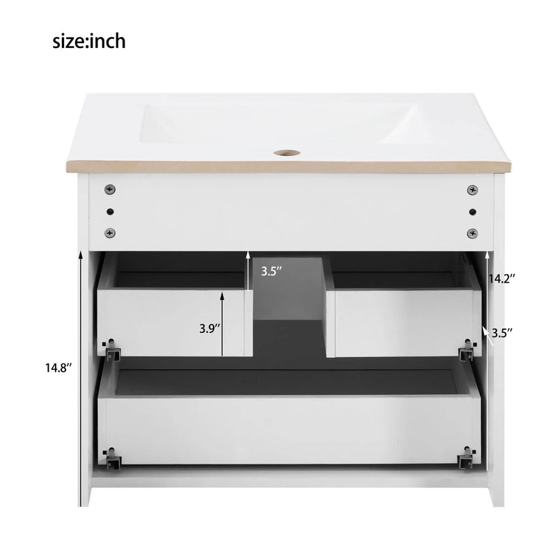 Wall Mounted Floating Cabinet With Double Drawer, Rectangular Sink by Unique Piece Furniture