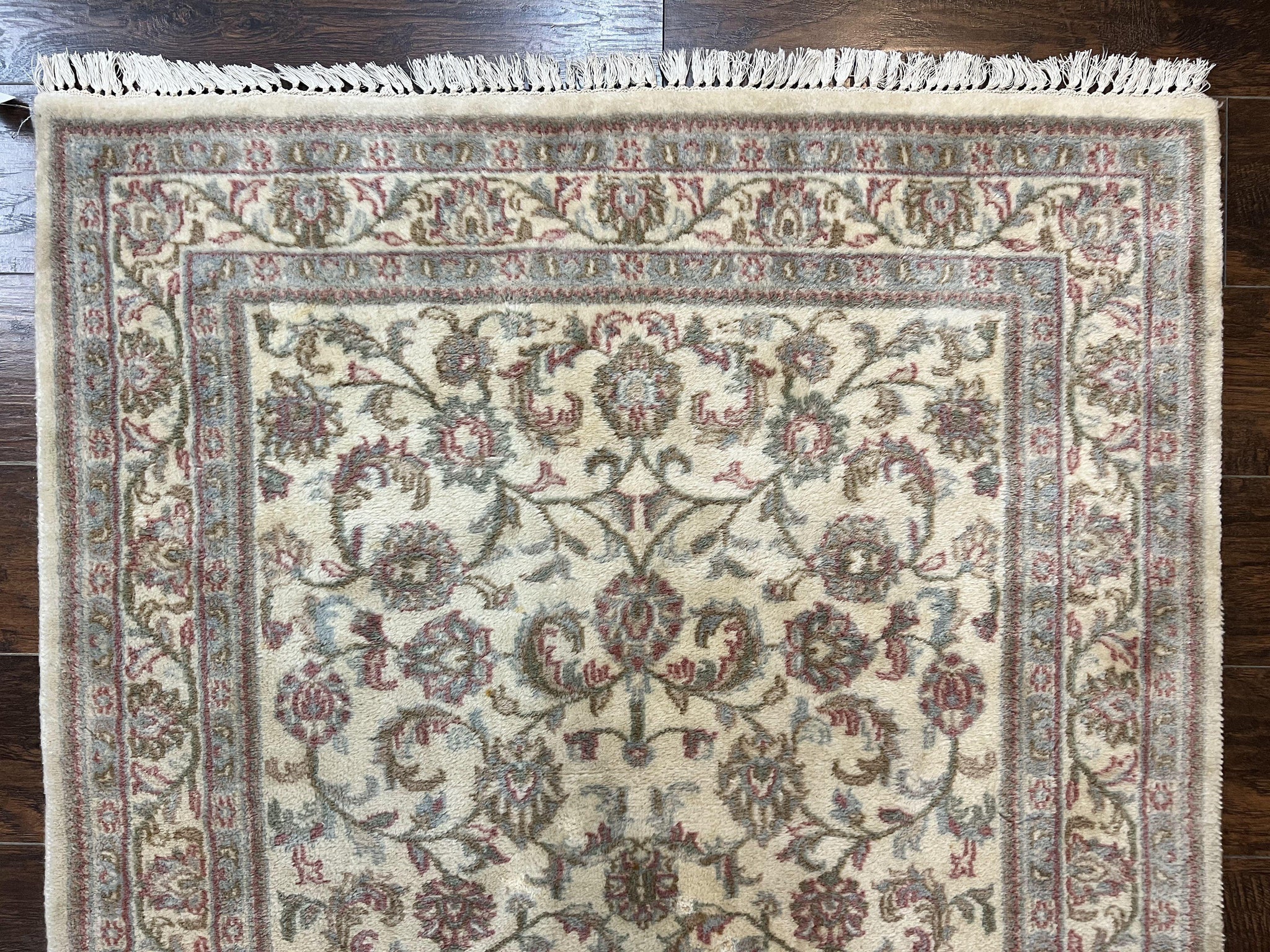 Indo Persian Rug 4x6, Vintage Handmade Wool Carpet, Floral Allover Pattern, Beige, Pair B by Jewel Rugs