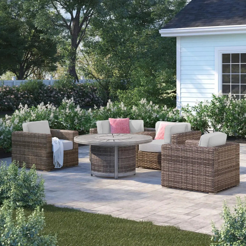 Patio Seating Group For 4 With Cushions And Fire Pit Table - Brown by Unique Piece Furniture