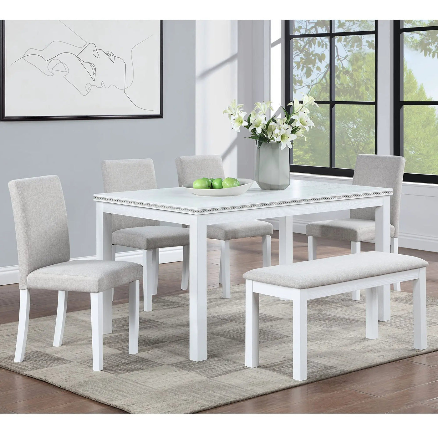 Dining Table Set With Crystal Decoration And Upholstered Chairs by Unique Piece Furniture