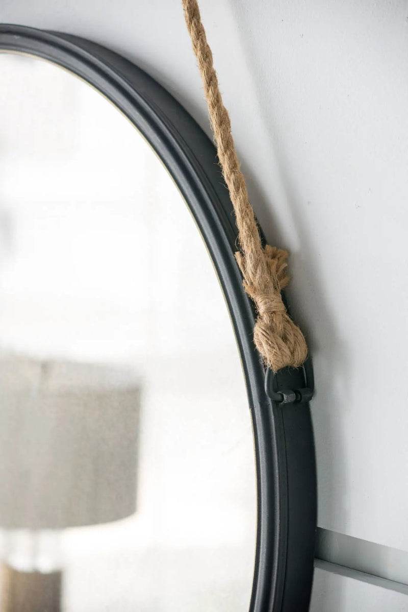 Handsome Cleveland Mirror With Rope Strap Contemporary Design Circle Mirror With Round Metal Frame For Wall Decor by HouseOfZazla