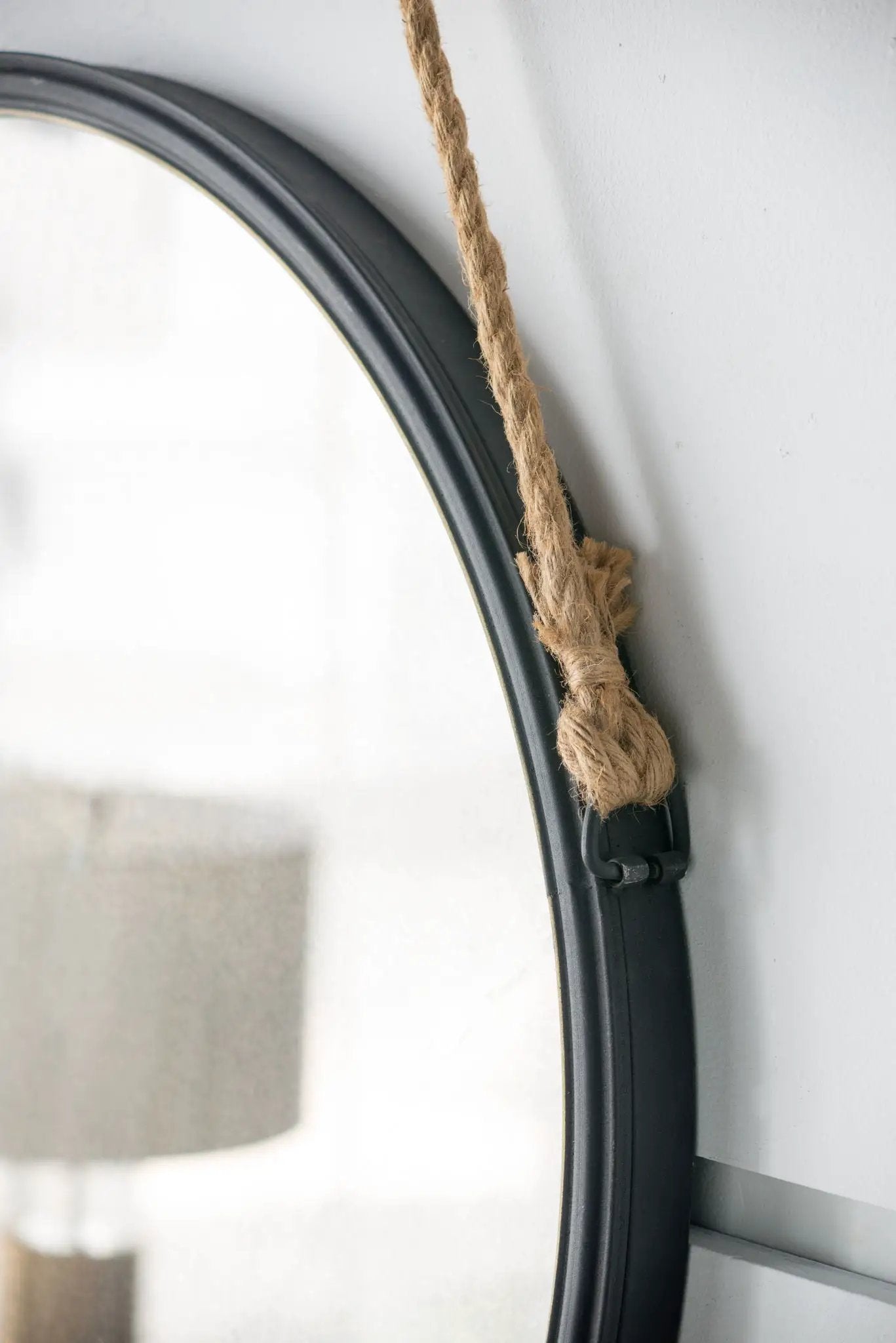 Handsome Cleveland Mirror With Rope Strap Contemporary Design Circle Mirror With Round Metal Frame For Wall Decor by Unique Piece Furniture