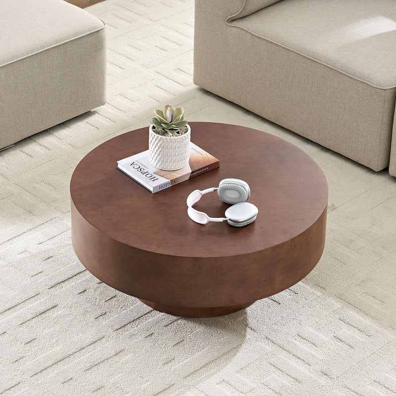 31.49'' Faux Burl Wood Pattern Round Coffee Table with Sturdy Pedestal by HouseOfZazla