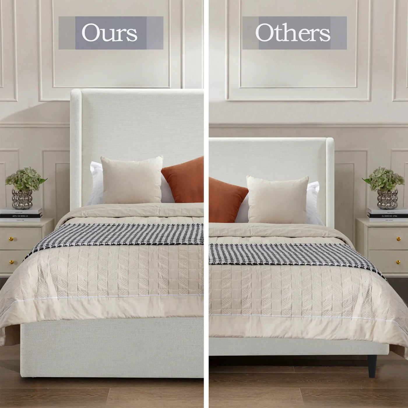 Carmen - Minimalist Upholstered Wingback Bed Frame With High Headboard by HouseOfZazla
