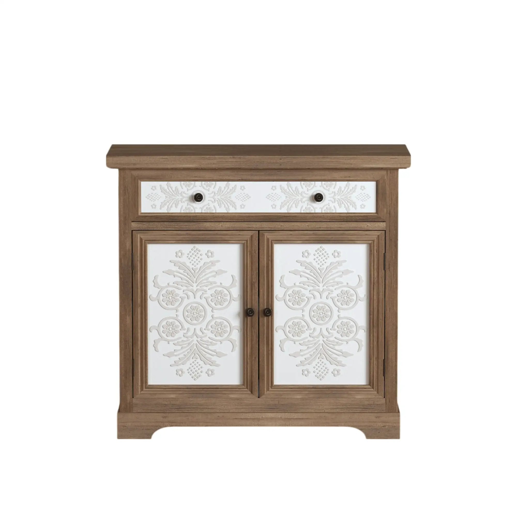 Accent Cabinet With Carved Floral Panels, Sideboard With Drawer And Double Doors - Antique Brown / White by HouseOfZazla