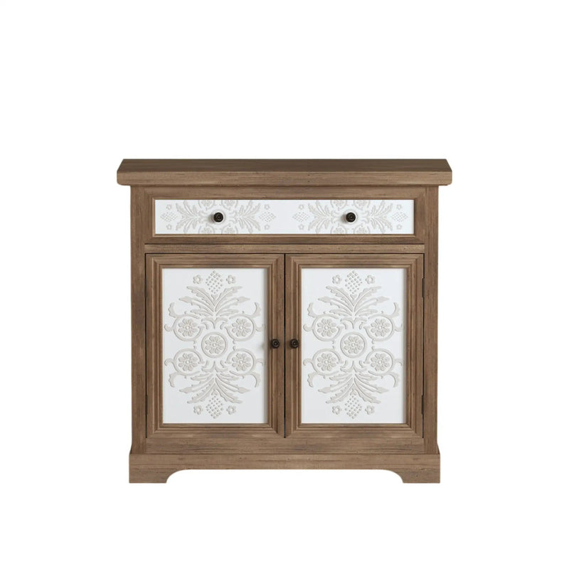 Accent Cabinet With Carved Floral Panels, Sideboard With Drawer And Double Doors - Antique Brown / White by HouseOfZazla