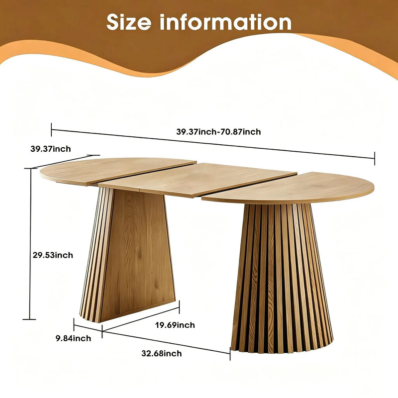 Dining Table, Flexible Extendable Oval Design With Slatted Legs - Natural Wood by HouseOfZazla