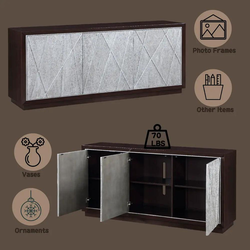 Geranio - Console Cabinet - Metallic Silver & Walnut by Unique Piece Furniture