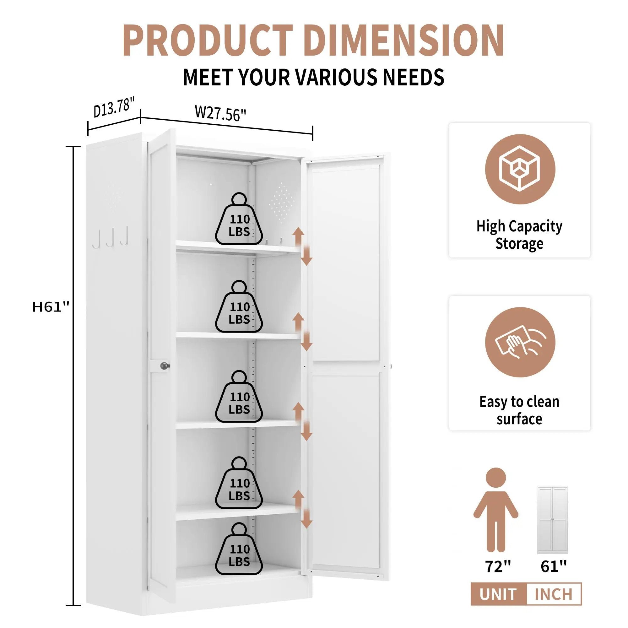 Kitchen Pantry Cabinet Adjustable Storage With 4 Shelves, Heavy Duty Freestanding Pantry Organizer - White by HouseOfZazla