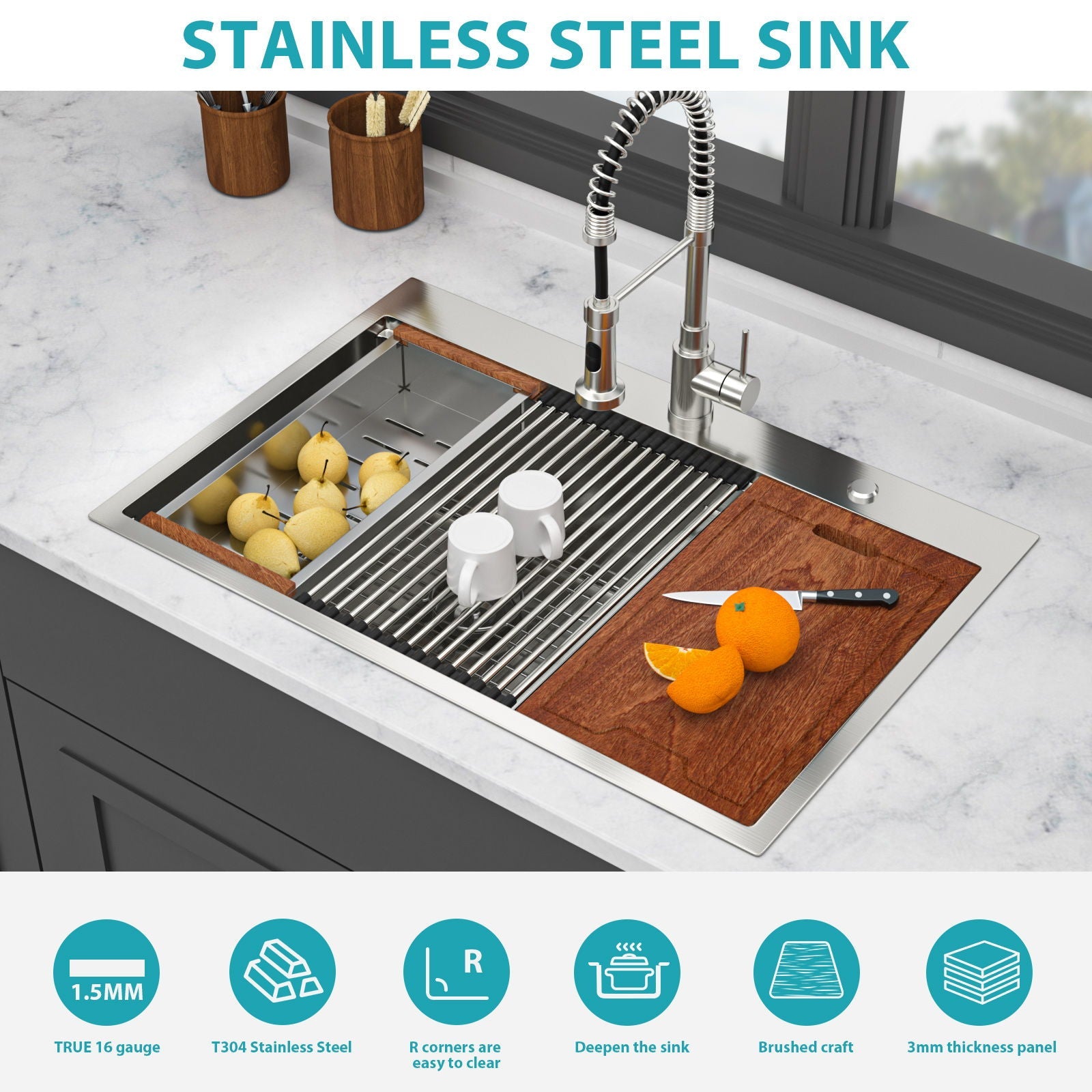 Topmount, Drop In Double Bowl Kitchen Sink by HouseOfZazla