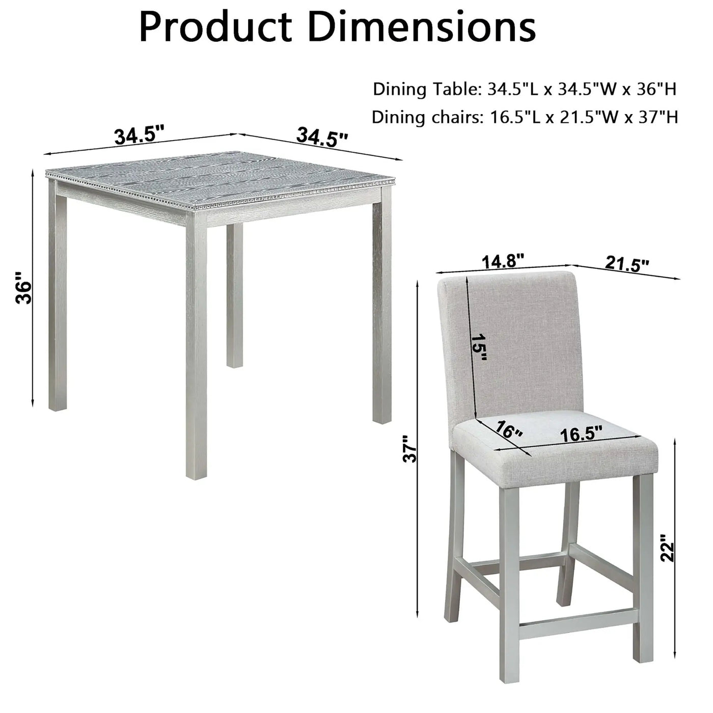 5 Piece Counter Height Table Set, Square Table And 4 Upholstered Chairs by Unique Piece Furniture