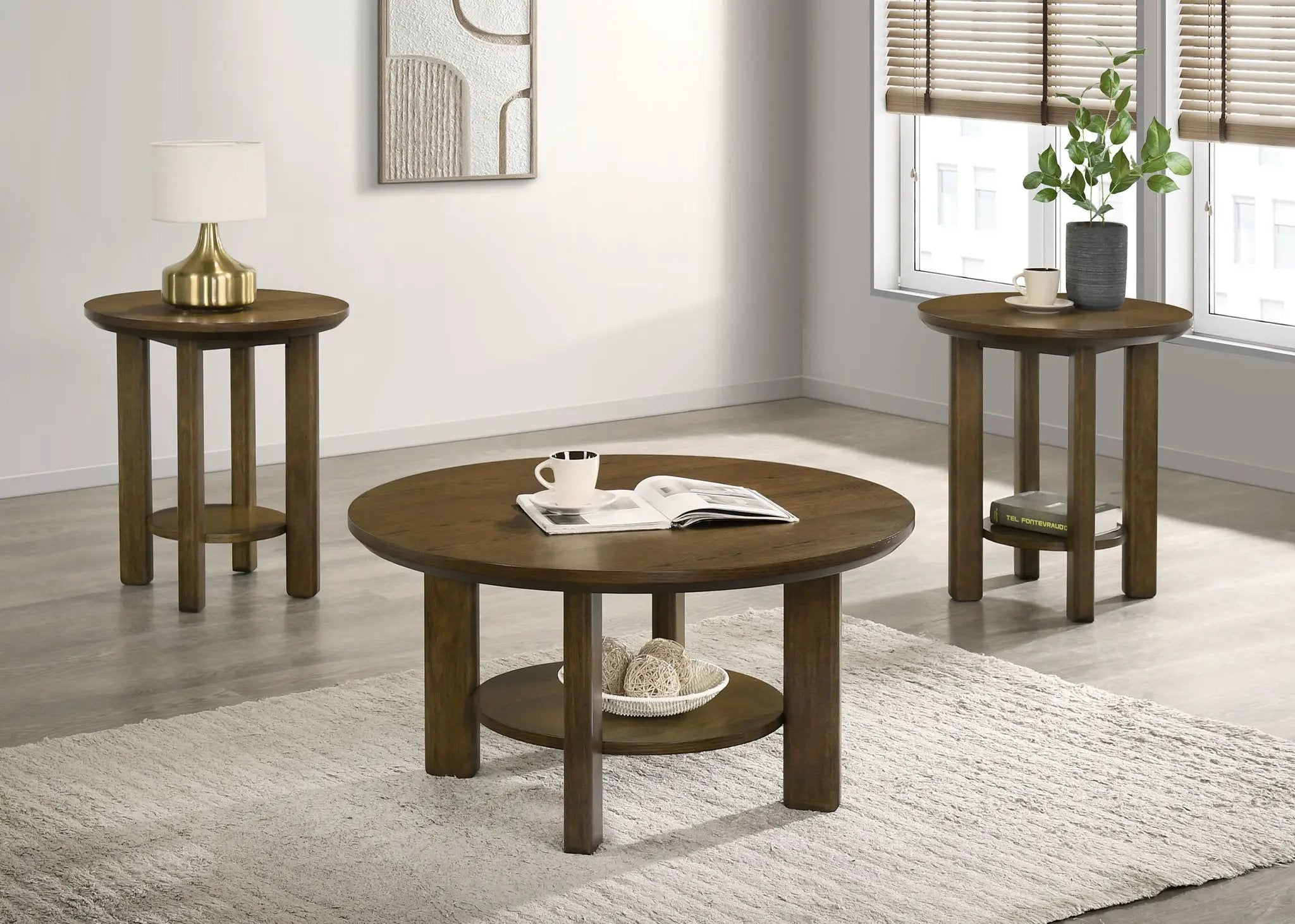Ottowa 3-piece Round Wood Coffee Table Set Brown by Unique Piece Furniture