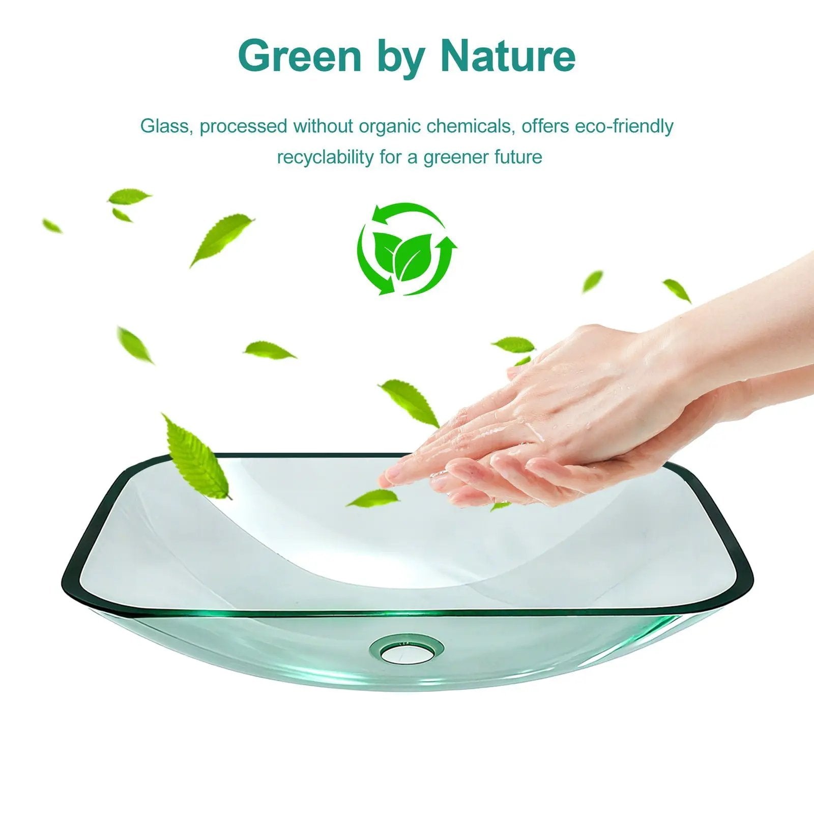 Clear Vessel Sink Rectangle Above Counter Bathroom Basin With Pop Up Drain, No Faucet - Clear by HouseOfZazla