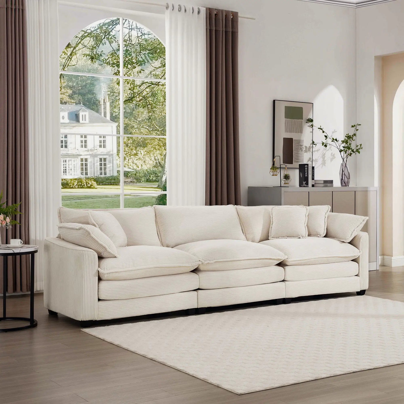 Mid-Century Modern 3 Seater Sectional Sofa With Arm And Throw Pillows by Unique Piece Furniture
