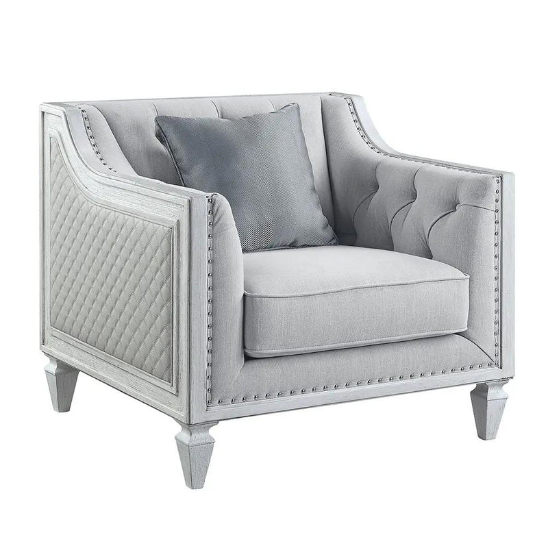 Katia - Chair With Pillow - Light Gray Linen & Weathered White by Unique Piece Furniture