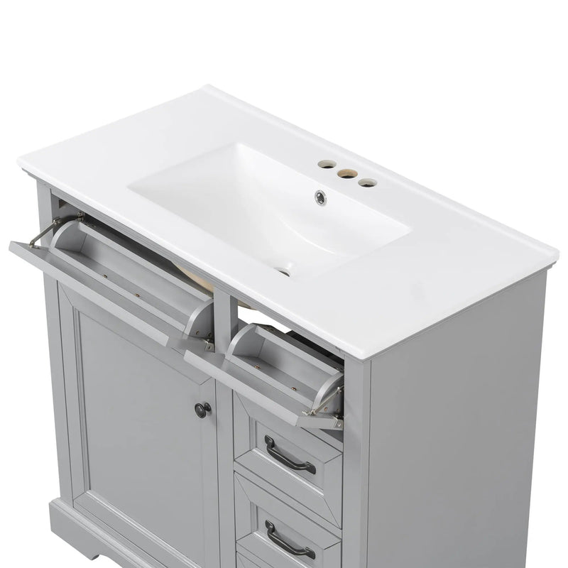 36" Bathroom Vanity With Sink, 2 Tip-Out Drawers, Soft Close Hinges by HouseOfZazla
