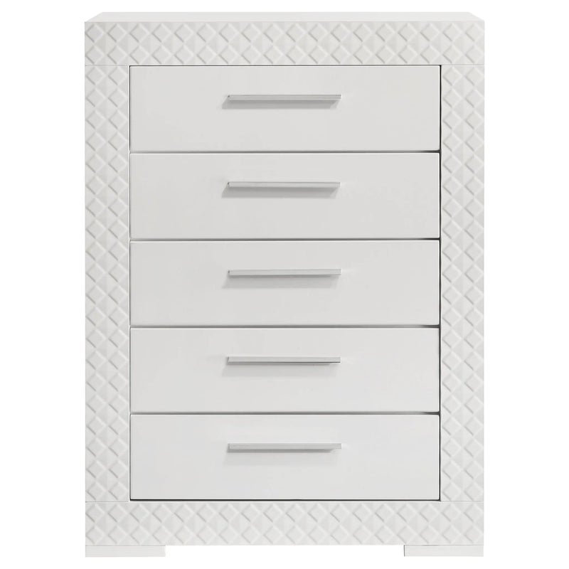 Ives 5-drawer Bedroom Chest of Drawers White High Gloss by Unique Piece Furniture
