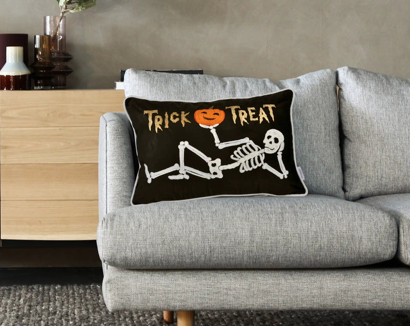 Trick or Treat Skeleton Velvet Throw Pillow Set of 2 by HouseOfZazla