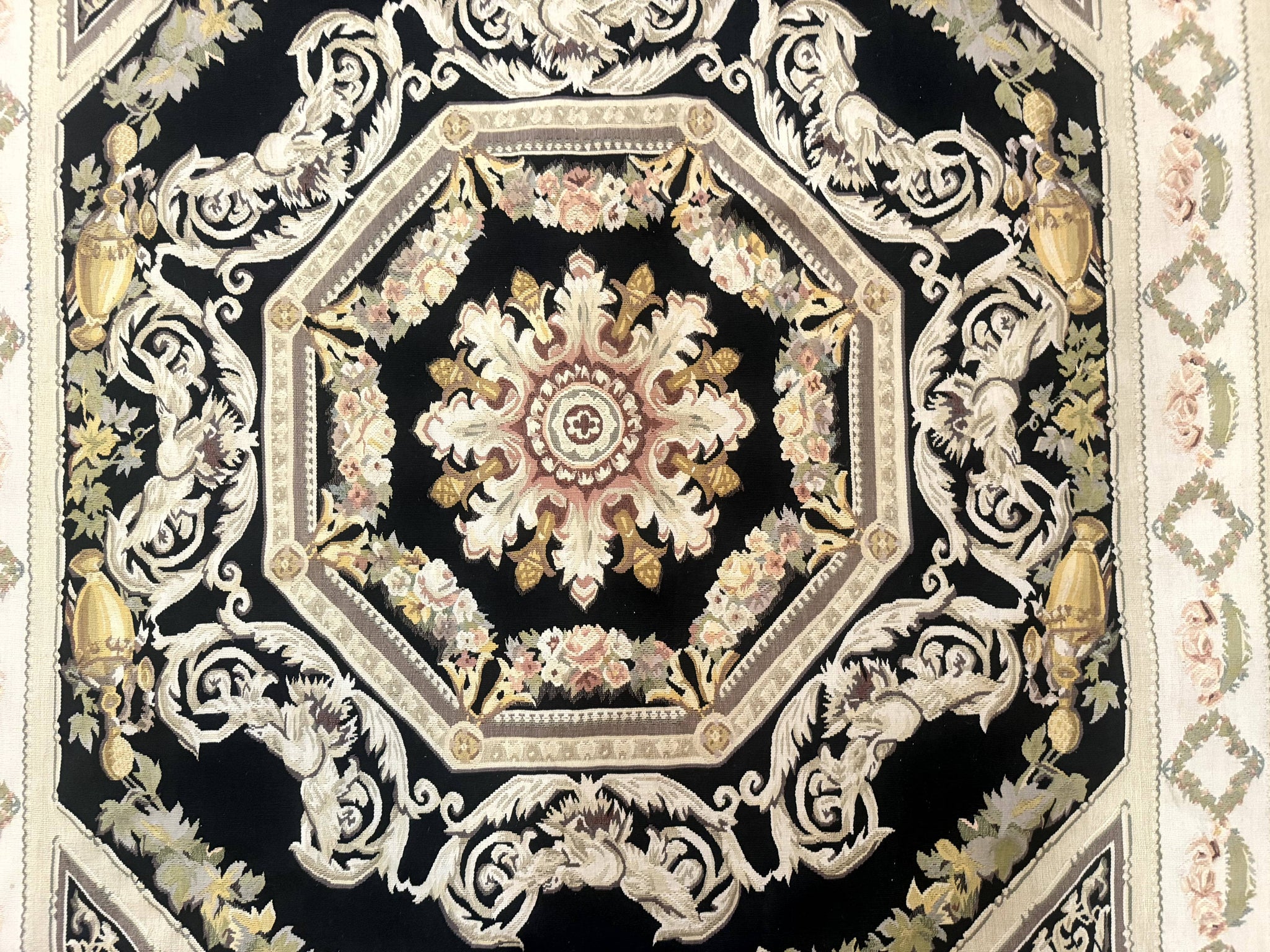 Aubusson Rug 6x8, European Design, Lion Pictorials, Black by Jewel Rugs