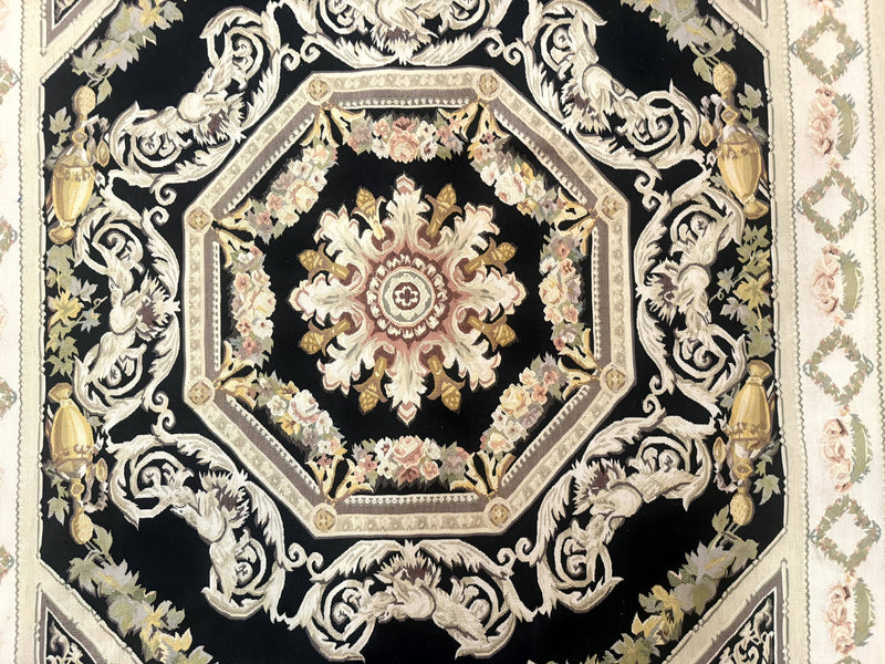 Aubusson Rug 6x8, European Design, Lion Pictorials, Black by Jewel Rugs