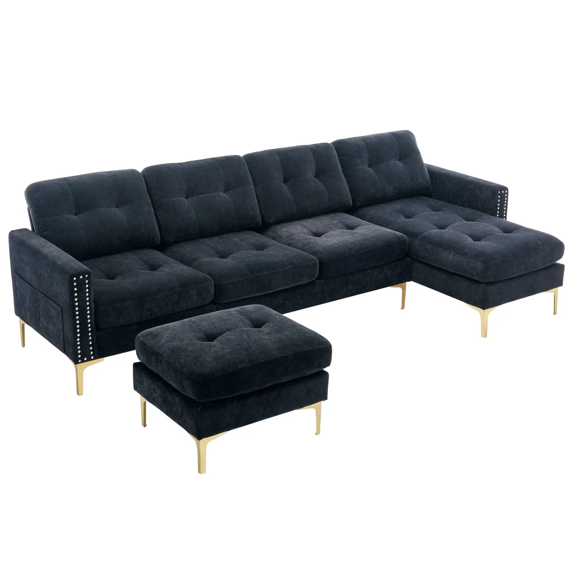 Modern L - Shape Convertible Sectional Sofa With Movable Ottoman by HouseOfZazla