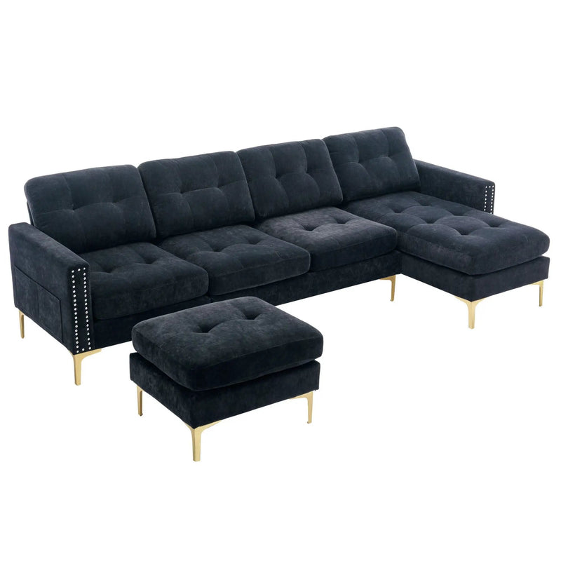 Modern L - Shape Convertible Sectional Sofa With Movable Ottoman by HouseOfZazla