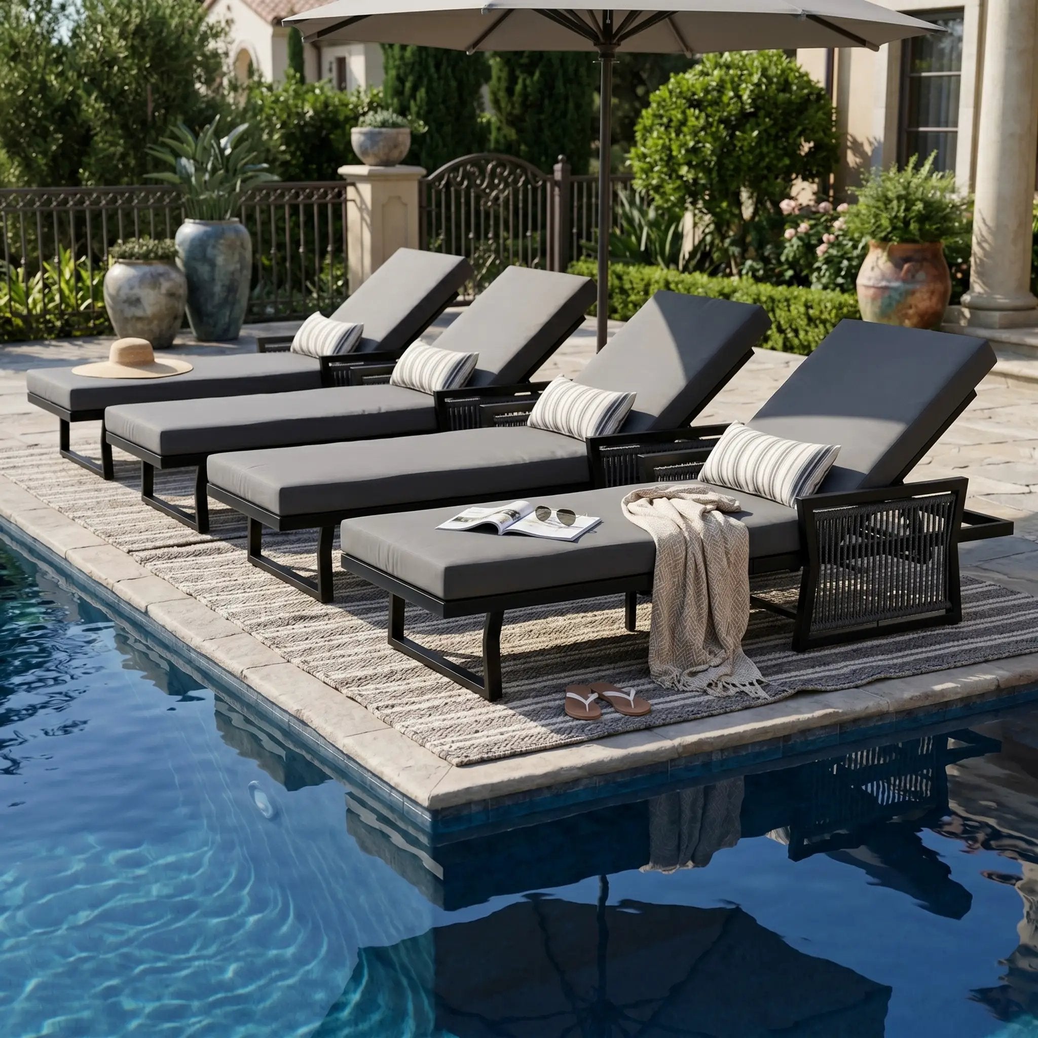 Black Iron Outdoor Chaise Lounge with Mixed Rope by HouseOfZazla