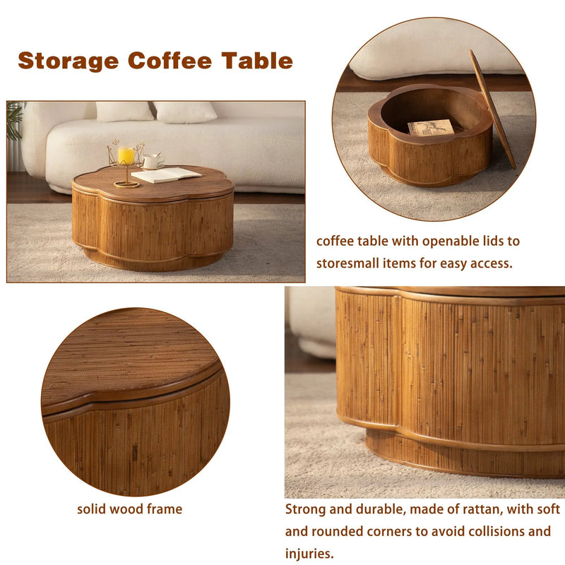 Flower-Shaped Rattan Coffee Table with Storage by HouseOfZazla