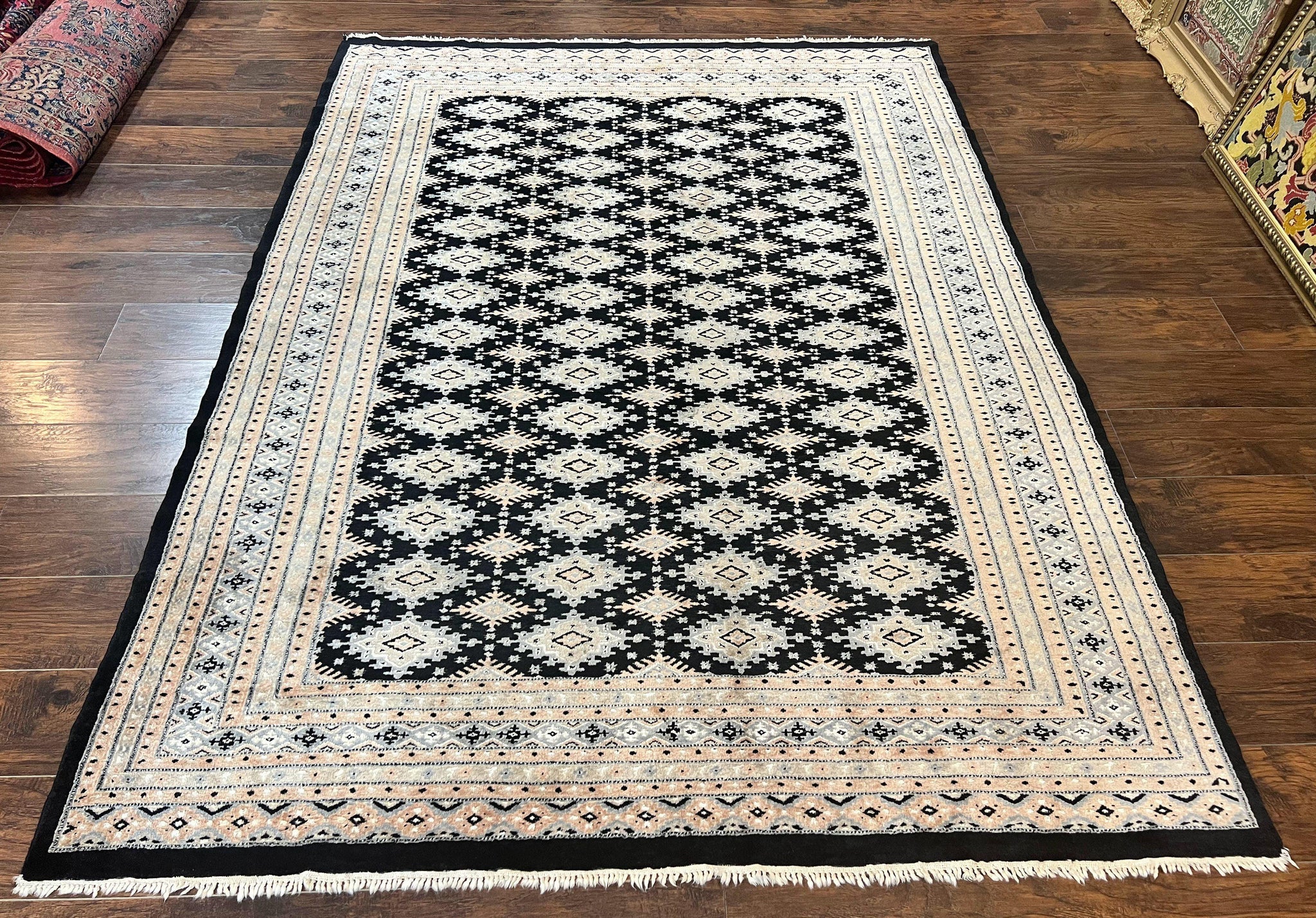 Pakistani Bokhara Rug 6x9, Hand Knotted Vintage Wool Carpet with Silk Highlights, Very Fine 320 KPSI, Medium Size by Jewel Rugs