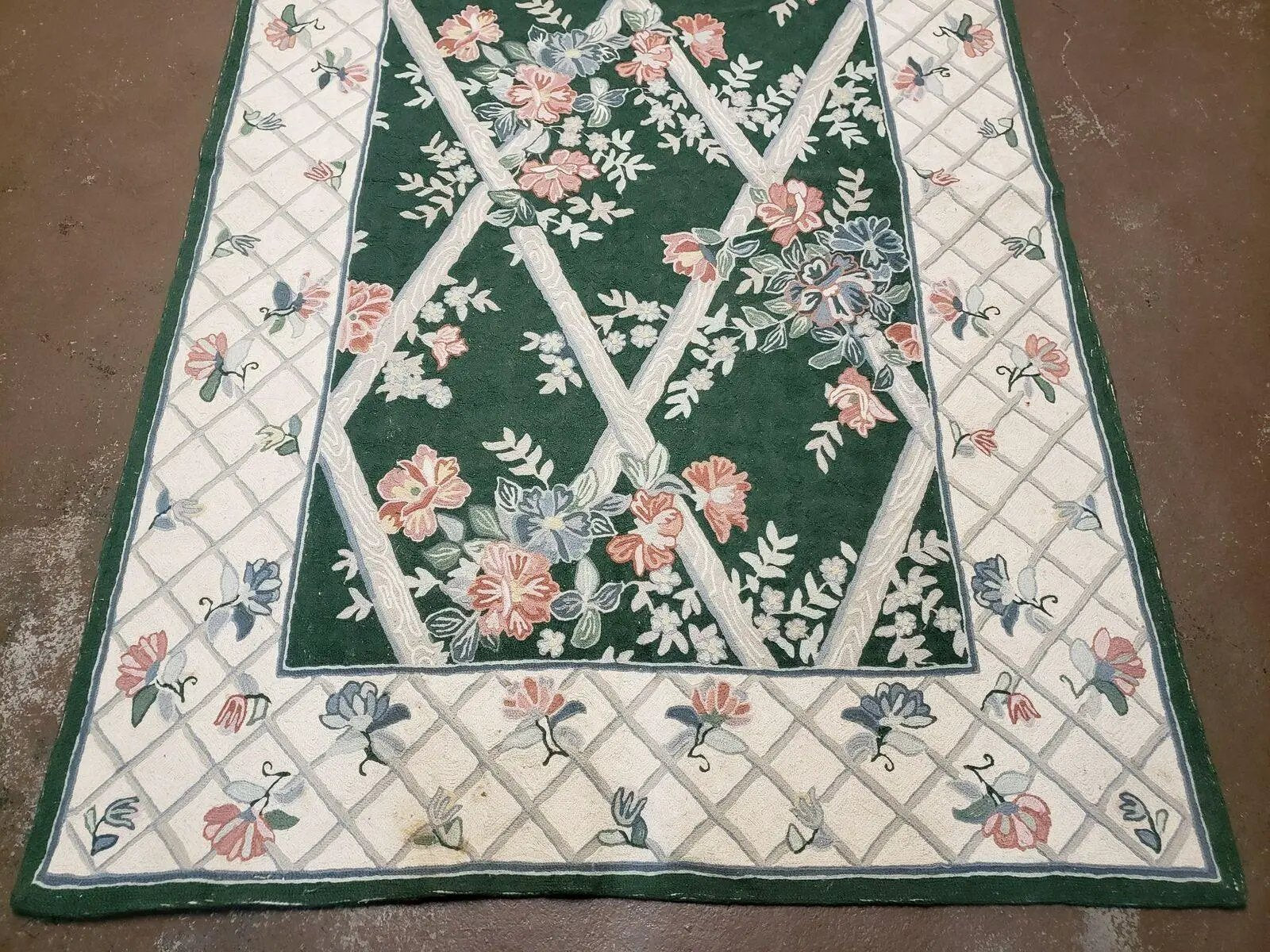 3' 6" X 5' 6" Hand Stitched Indian Wool Rug with Backing Green Beige by Jewel Rugs