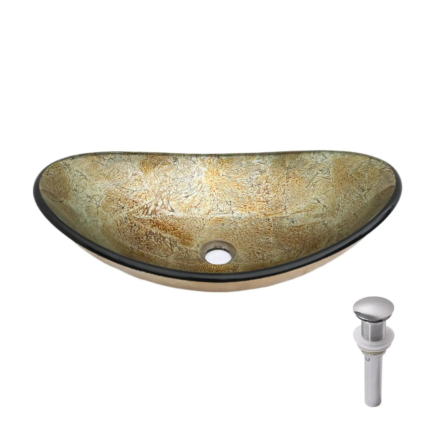 Tempered Glass Vessel Sink With Boat Shape Pop-Up Drain by HouseOfZazla