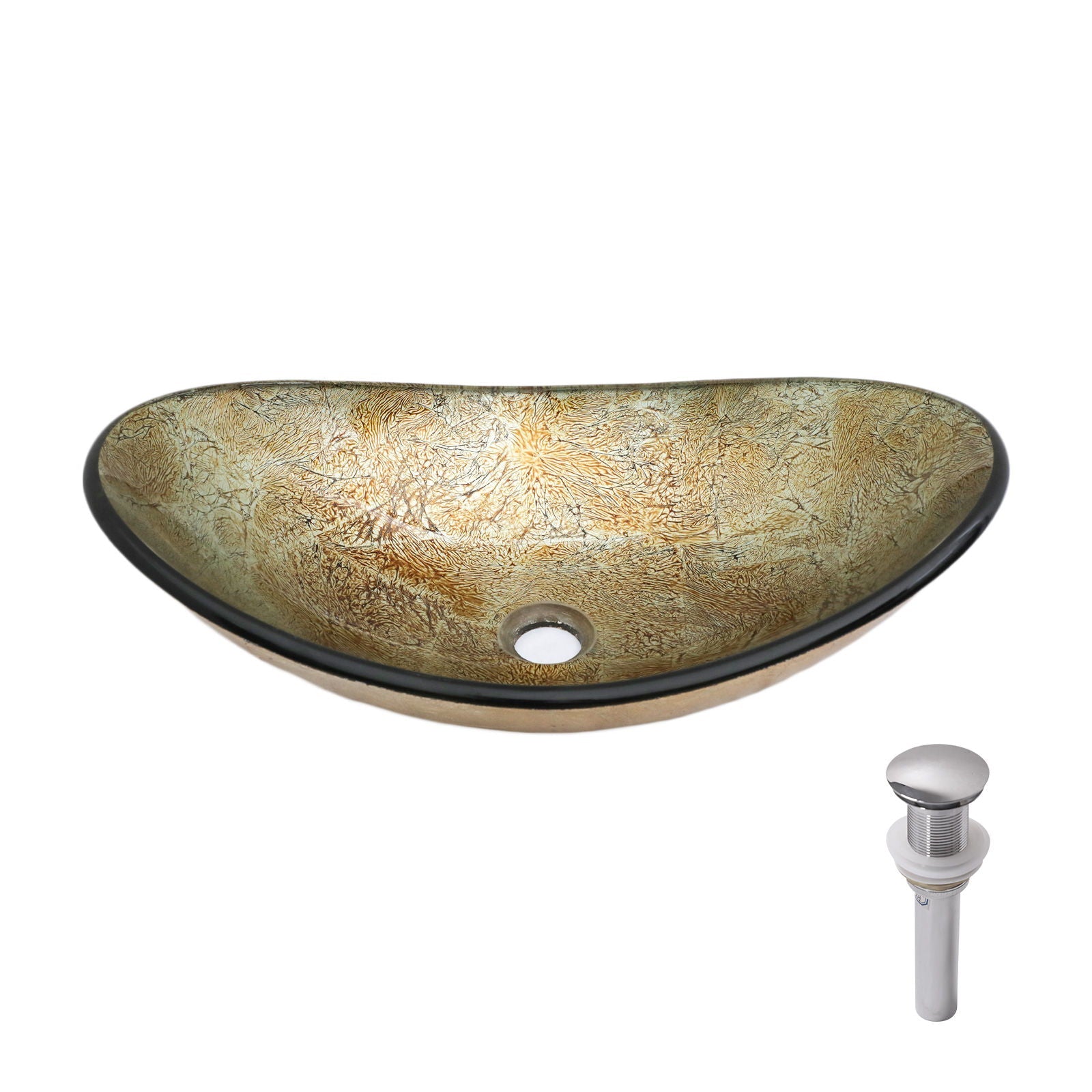 Tempered Glass Vessel Sink With Boat Shape Pop-Up Drain by HouseOfZazla