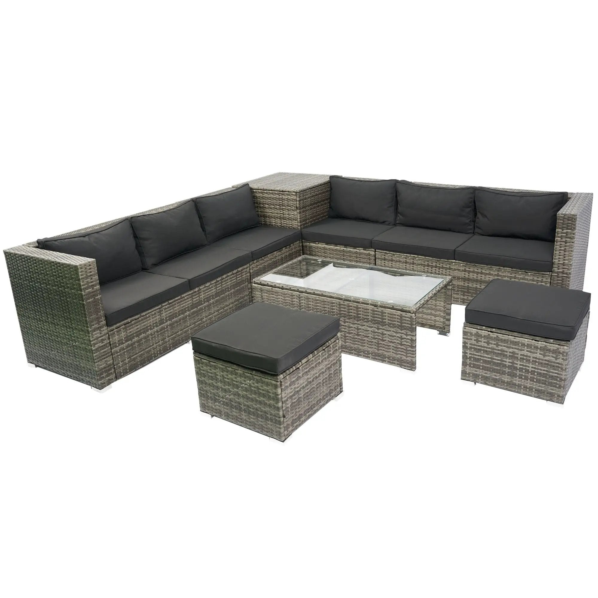 8 Piece Patio Sectional Wicker Rattan Outdoor Furniture Sof Set With One Storage Box Under Seat And Cushion Box - Gray / Black by HouseOfZazla