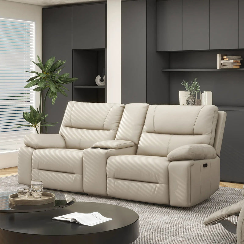 Malibu - Modern Power Motion 3 Piece Reclining Loveseat Sofa With Cup Holders - Cream Taupe Beige by Unique Piece Furniture