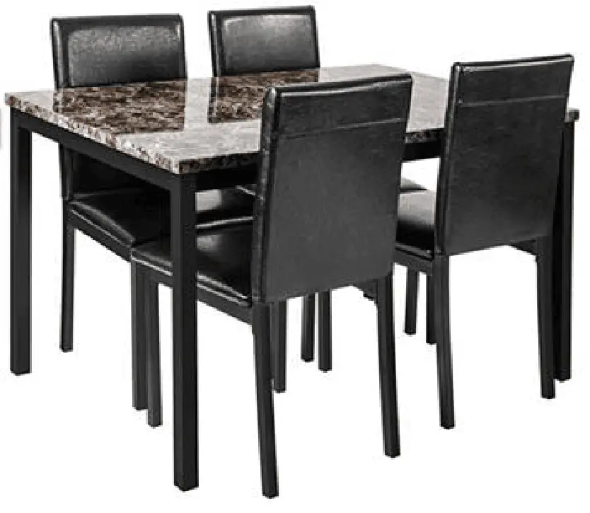Furniture 5 Piece Metal Dinette Set with Faux Marble Top - Black by HouseOfZazla