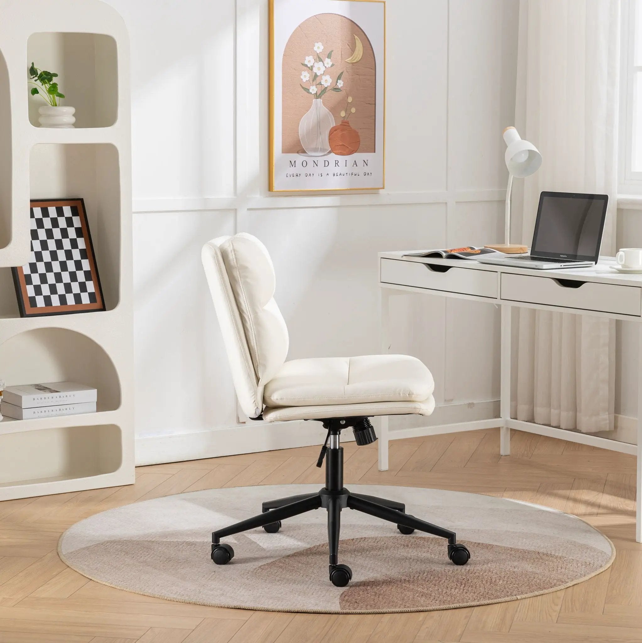 Bizerte - Adjustable Swivel Criss-Cross Chair, Wide Seat / Office Chair / Vanity Chair - White by Unique Piece Furniture