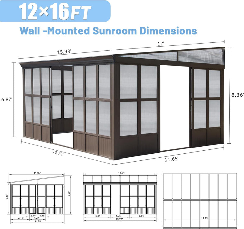 12x16FT All Season Sunroom with Detachable Polycarbonate Windows by HouseOfZazla