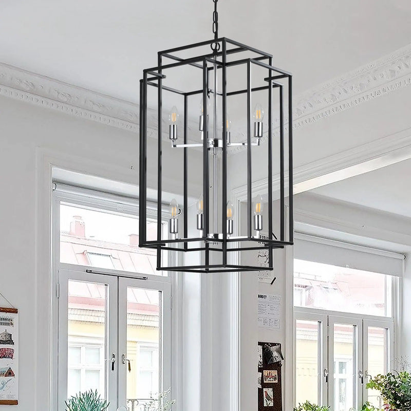 18' Modern 8-Light Black & Chrome Geometric Pendant Chandelier by HouseOfZazla