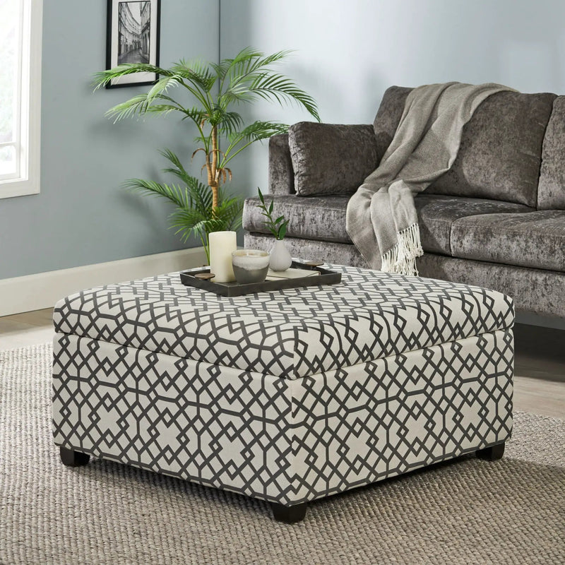 Richmond Storage Ottoman with Unique Pattern and Ample Storage - Gray by HouseOfZazla