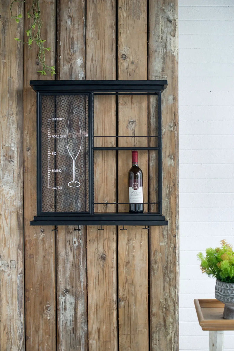 Floating Wine Bar Shelf With Glass Holder And Display Shelves - Black by HouseOfZazla