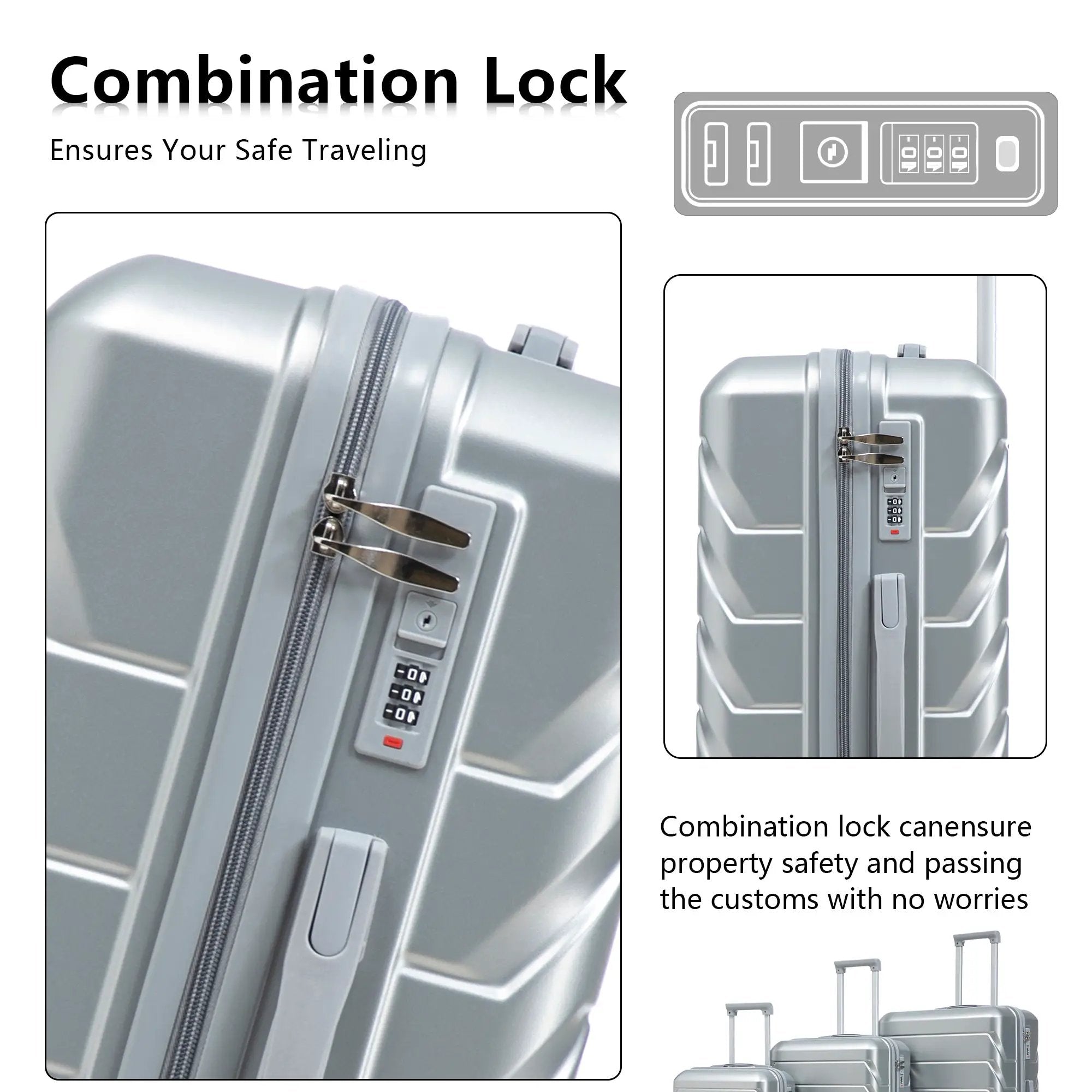 3-Piece ABS Spinner Wheel Luggage Set with Combination Lock by HouseOfZazla
