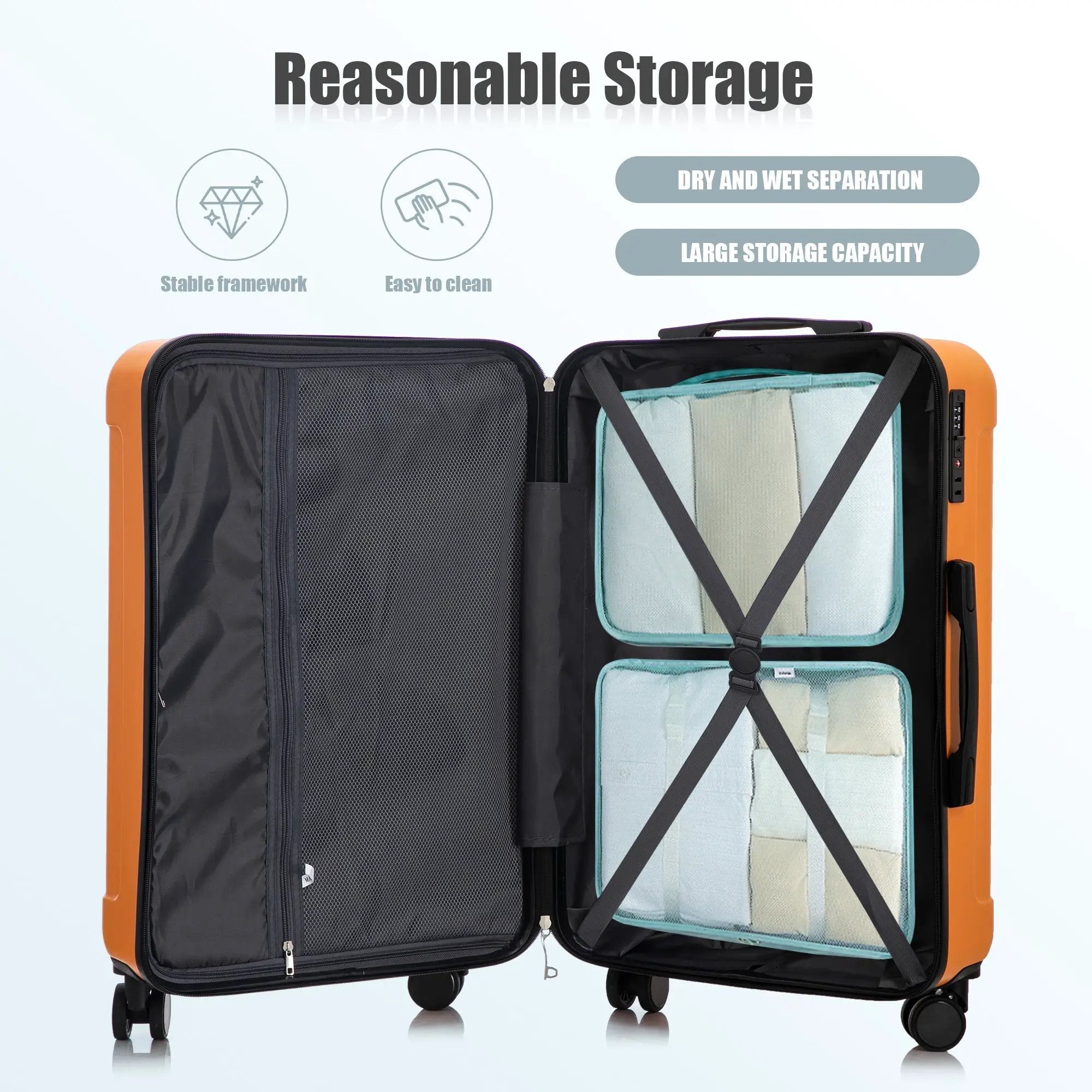 3-Piece ABS Spinner Wheel Luggage Set in Black and Orange by HouseOfZazla