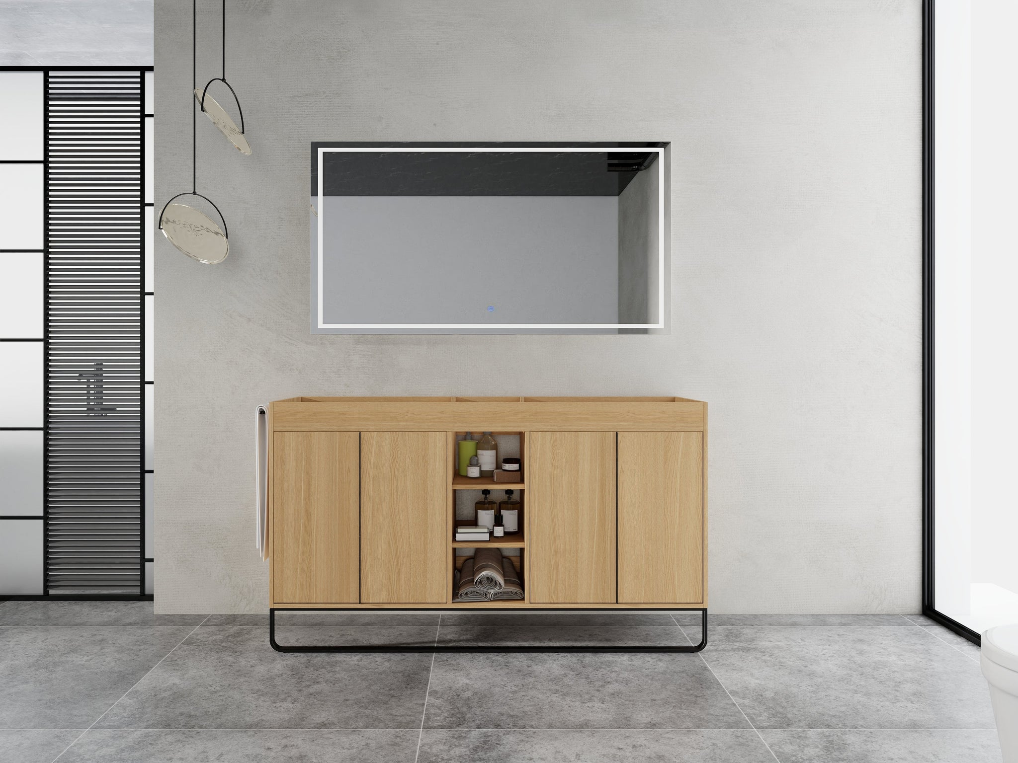 60-Inch Freestanding Bathroom Cabinet with Soft Close Doors & Open Storage by HouseOfZazla