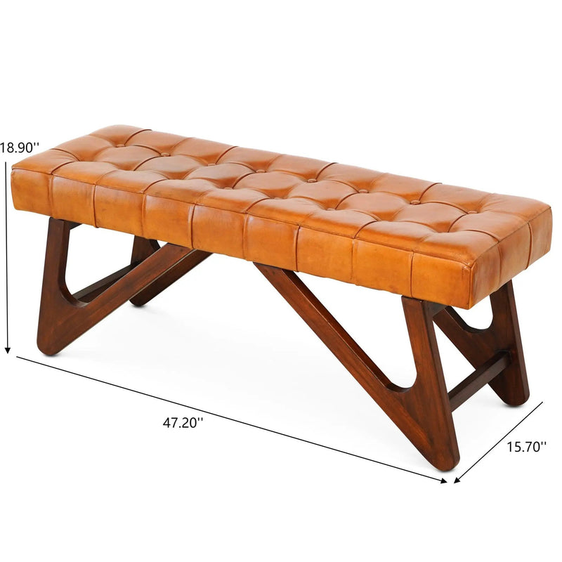 Mia - Bench With Buttons - Brown / Rustic by Unique Piece Furniture
