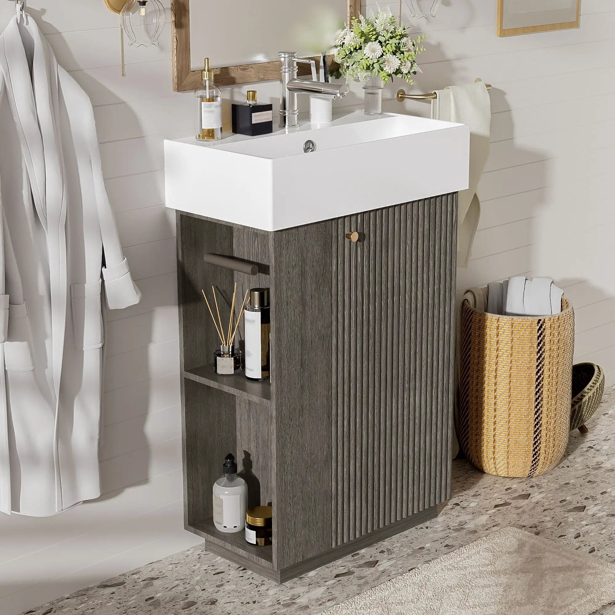 Bathroom Vanity With Sink, Freestanding Wood Grain Cabinet With Storage by HouseOfZazla