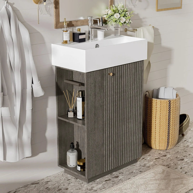Bathroom Vanity With Sink, Freestanding Wood Grain Cabinet With Storage by HouseOfZazla