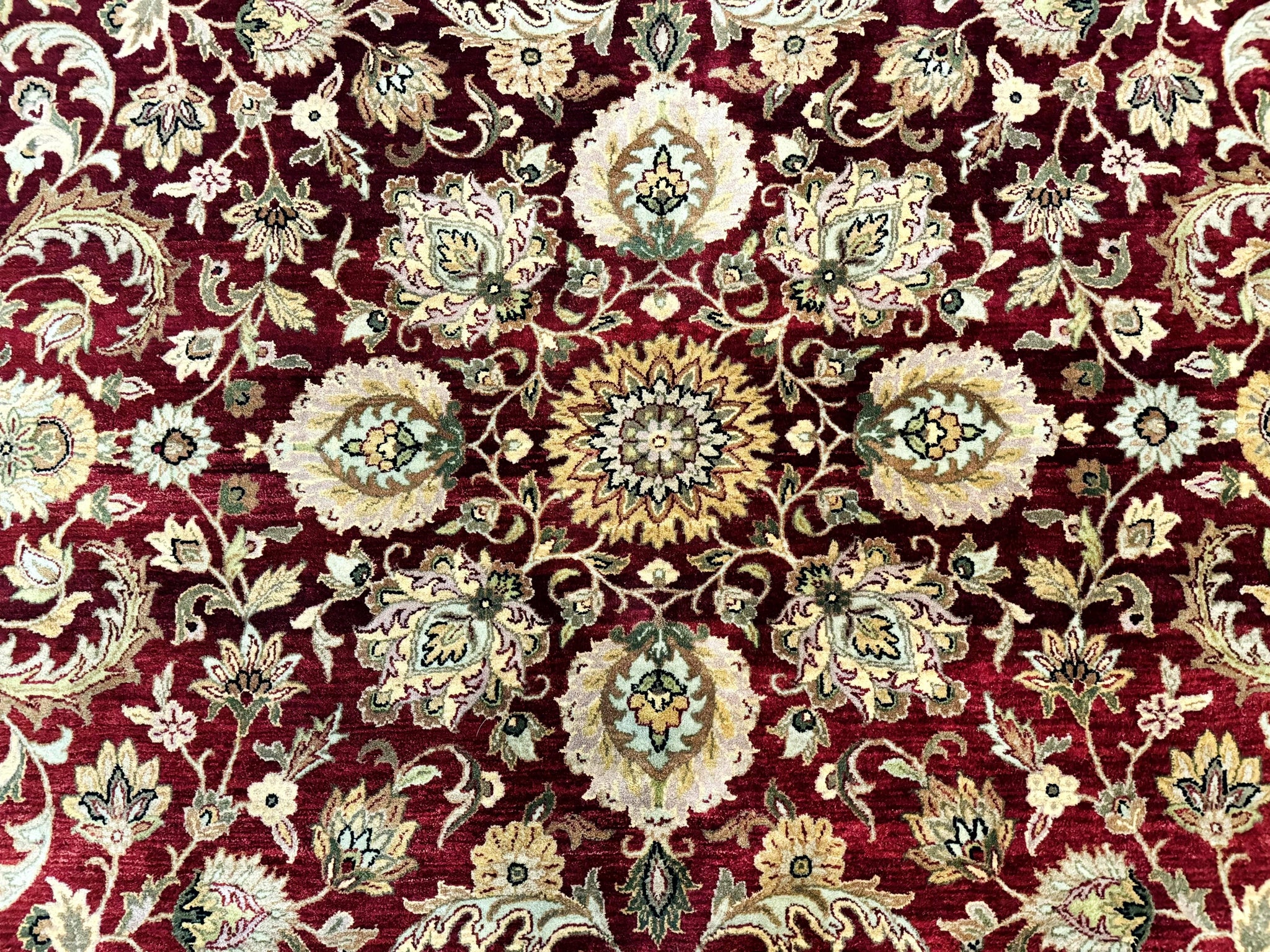 Indian Agra Rug 10x14, Traditional Oriental Carpet, Room Sized Wool Area Rug, Floral, Maroon by Jewel Rugs