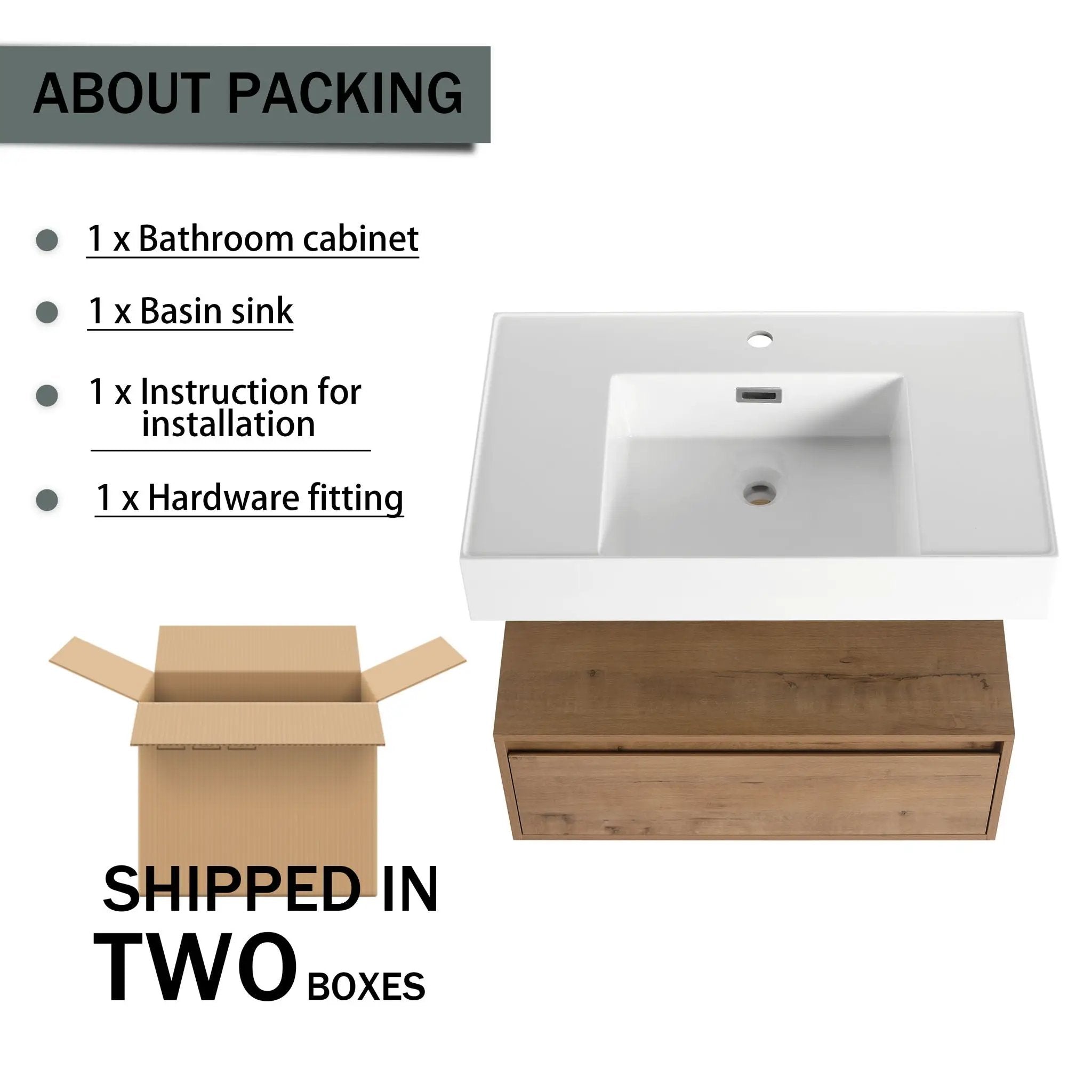 Wall Mounted Bathroom Vanity With Resin Sink And Soft Close Drawer In Imitative - Imitative Oak by HouseOfZazla