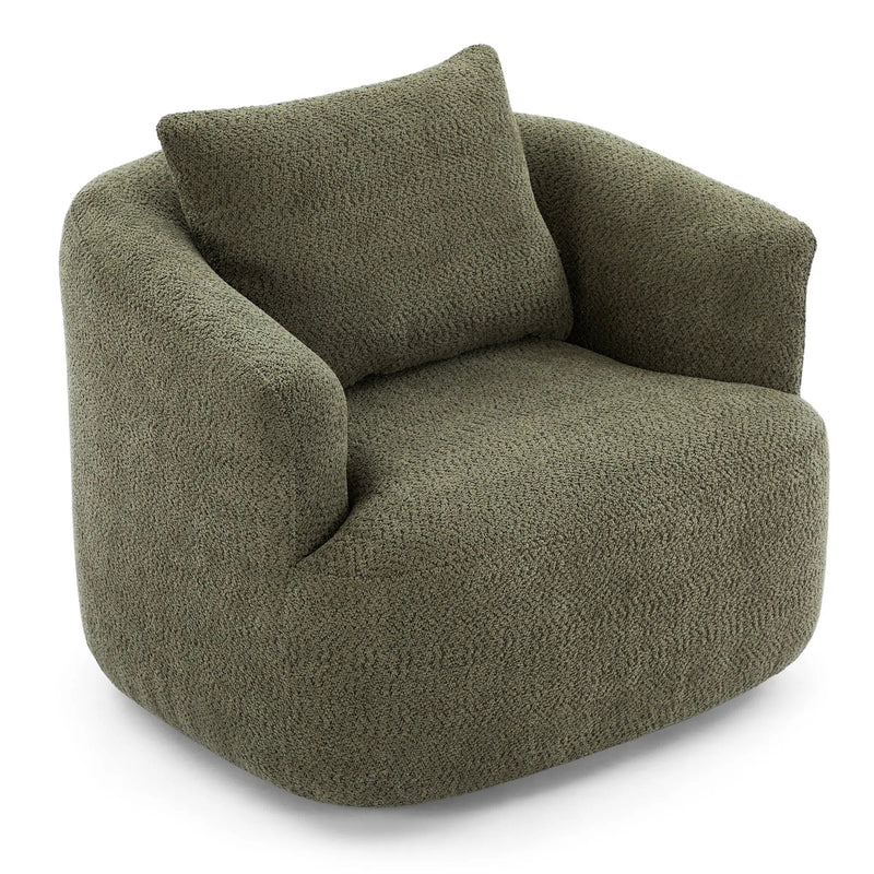 360° Swivel Barrel Sofa Chair With Throw Pillow, Upholstered Accent Chair by HouseOfZazla