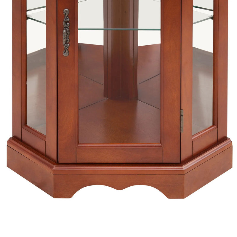 Corner Curio Cabinet With Lights, Adjustable Shelves, Mirrored Back - Walnut